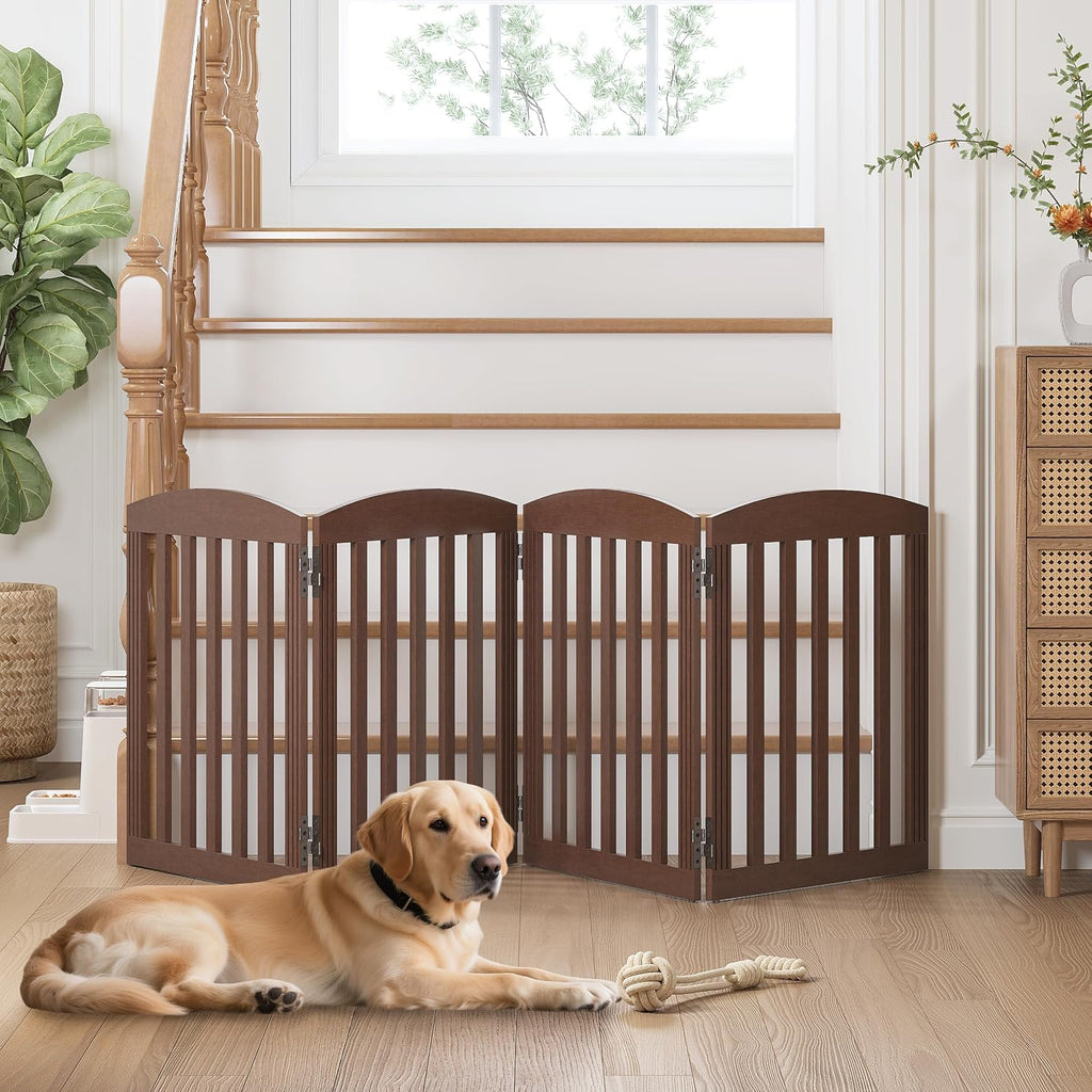 SPIRICH Wooden Freestanding Foldable Dog Gate, 96" Extra Wide 28" Tall
