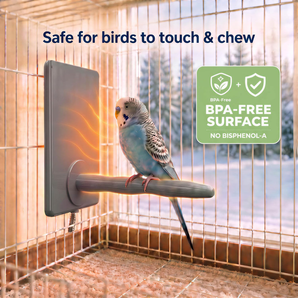 Bird Heater, 2-in-1 Heated Bird Perch & Warming Panel, Safety Listed, Gray