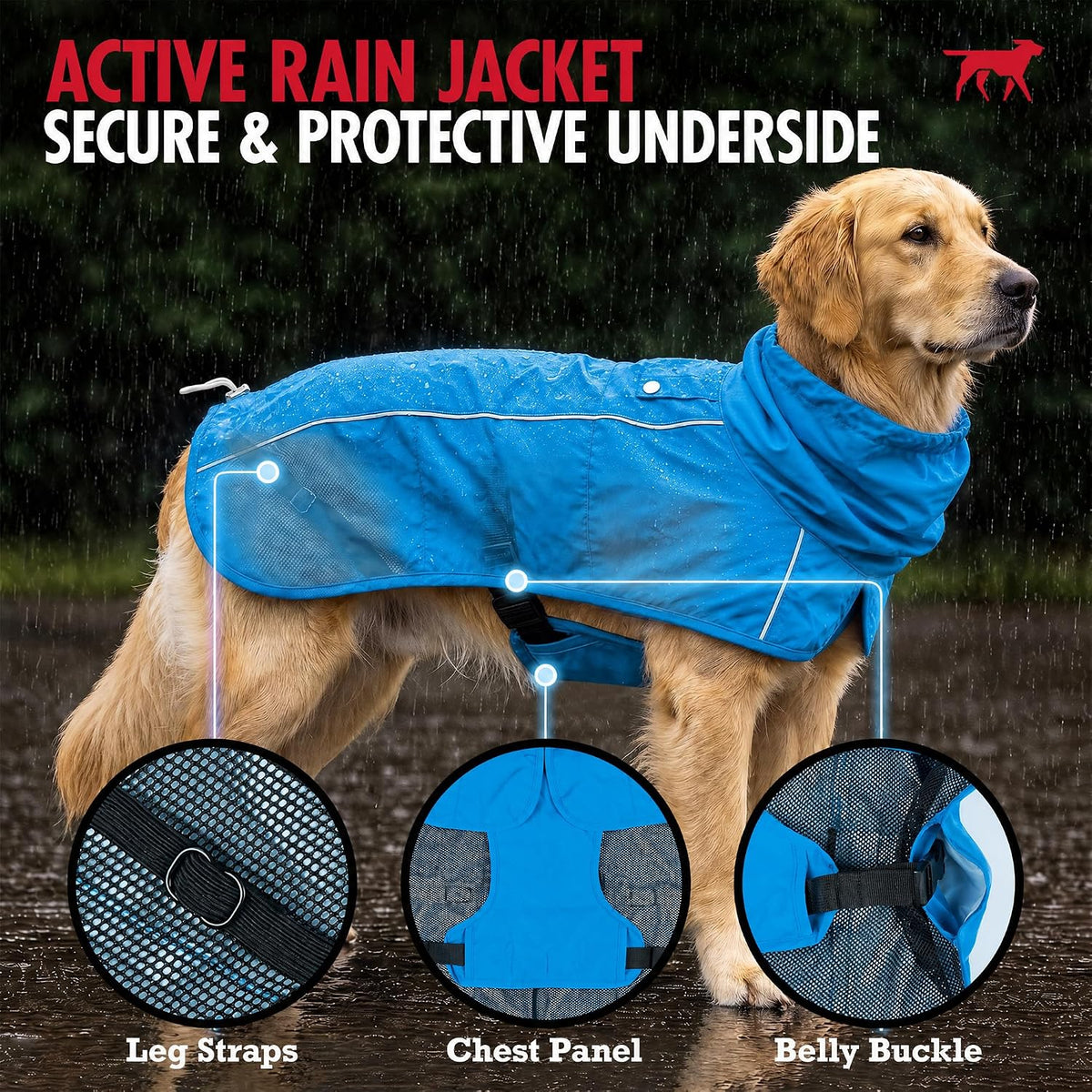 Tuff Pupper Waterproof Dog Raincoat | Full-Body Windproof Rain Jacket for Dogs | Reflective Strips | Breathable Mesh Lining | Adjustable Fit | Leash Port | Small Medium Large XL XXL Dogs (Blue, XXS)