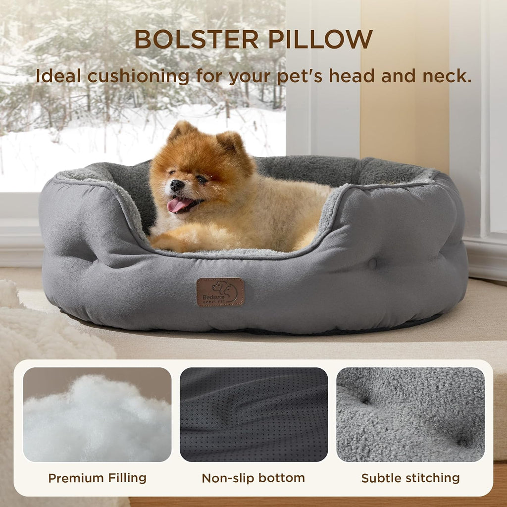 Bedsure Self Warming Cat Bed,Round Washable Small Dog Bed, 25In Grey