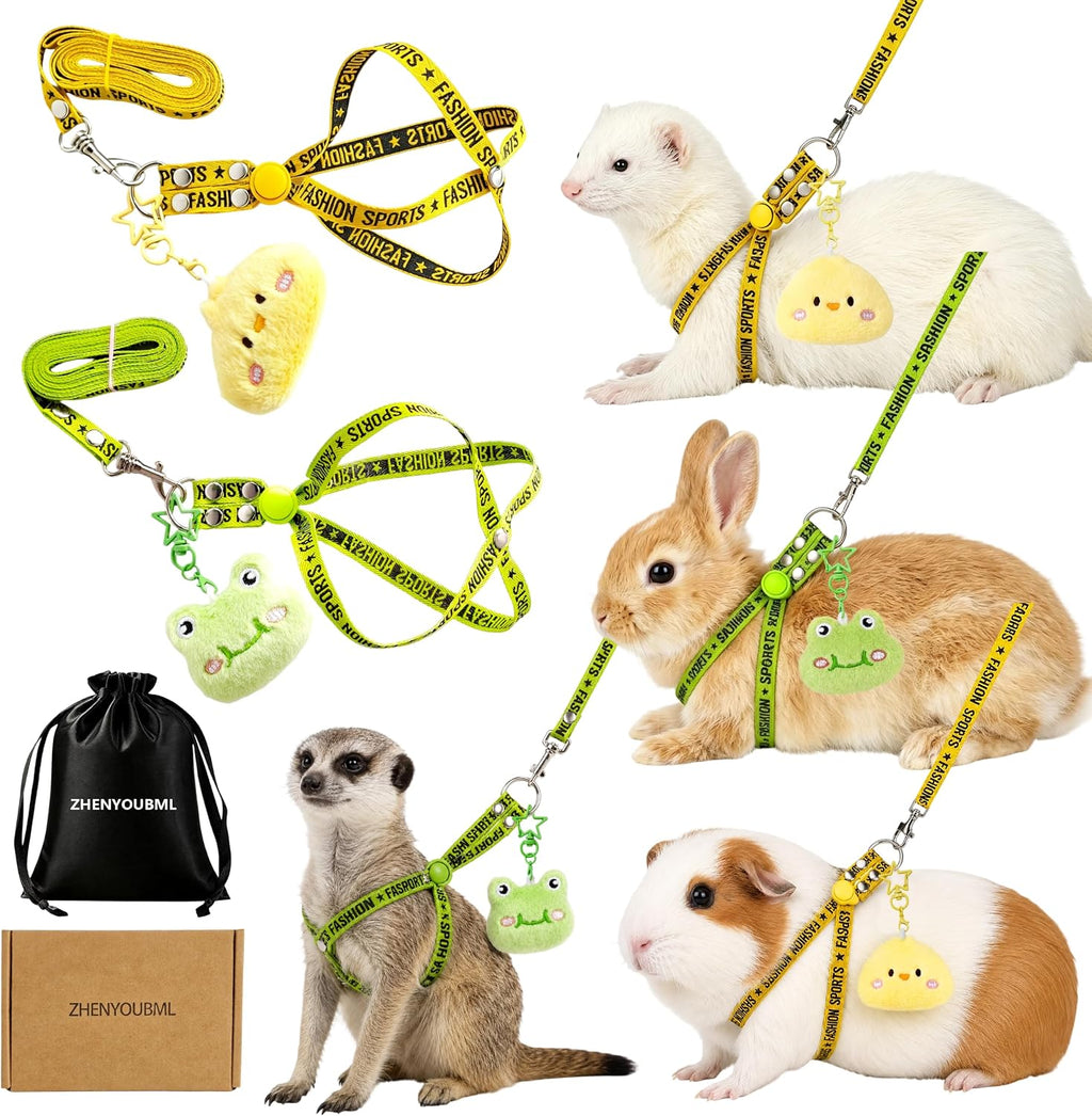 2PCS Ferret Harness and Leash, Adjustable Guinea Pig Harness, Bunny Leash