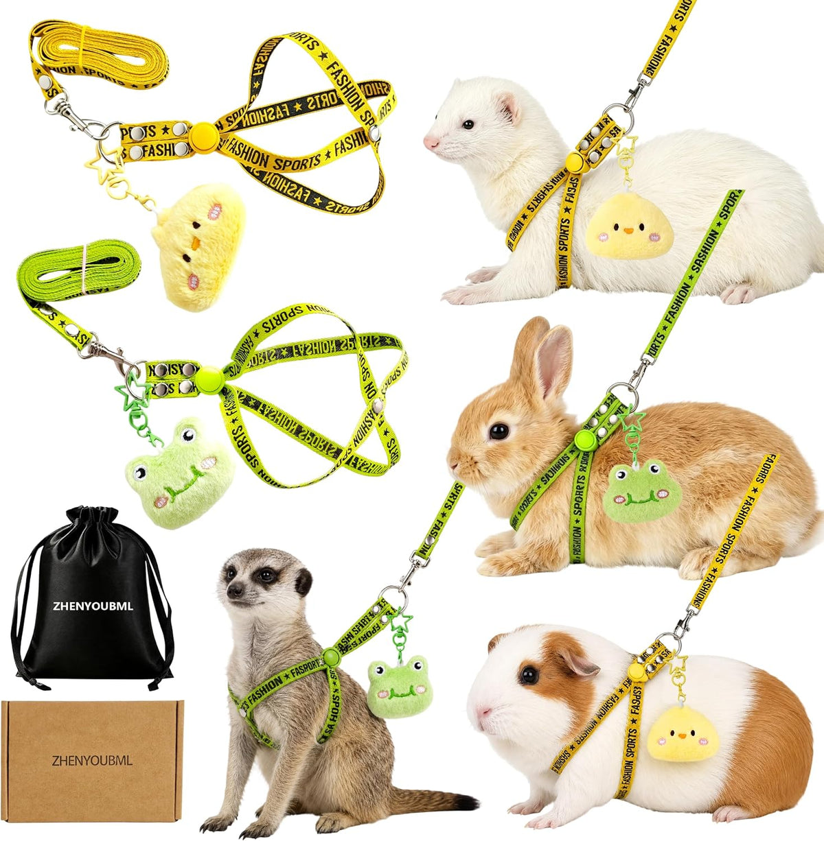 2PCS Ferret Harness and Leash, Adjustable Guinea Pig Harness, Bunny Leash