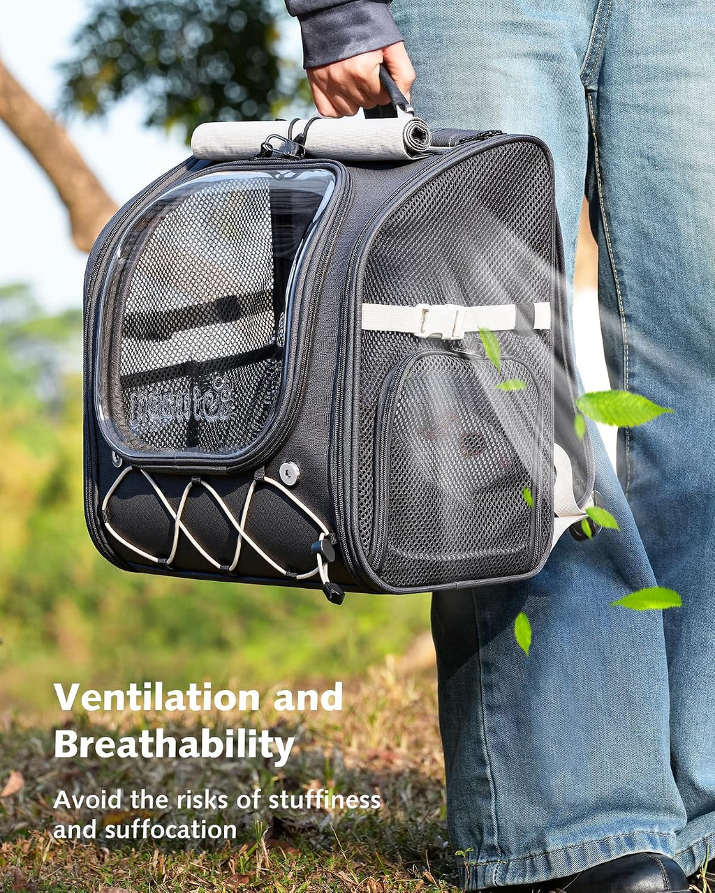 Pecute Small Animal Carrier Guinea Pig Backpack,with Bubble Window,Gray