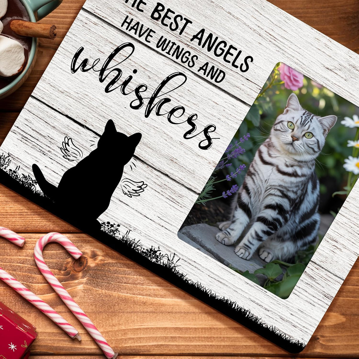 Cat Memorial Gifts for Loss of Cat, Pet Sympathy Gift Wooden Picture Frames, 4x6 inch Photo