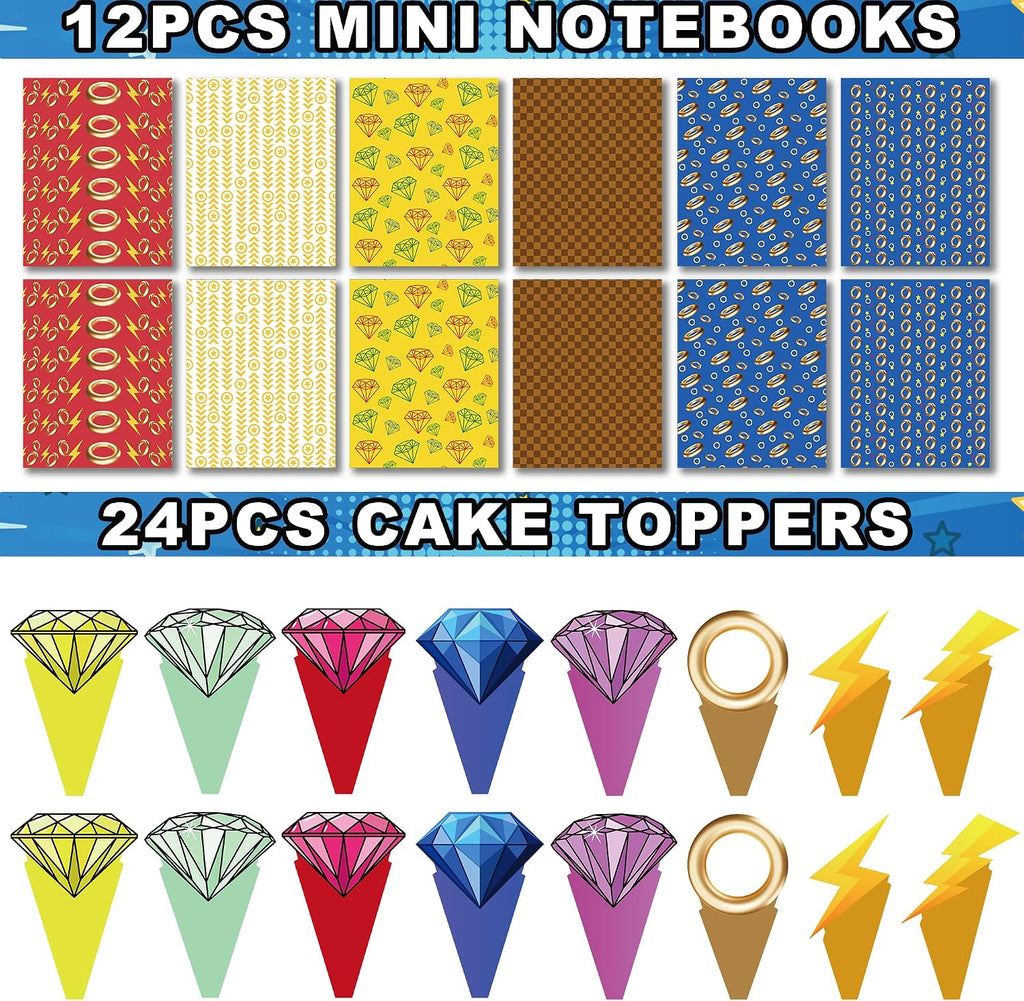 320PCS Party Favors Hedgehog Theme Birthday Party Decorations Supplies Blue and Golden Rings Goodie Bags Stuffers Gift Bag Pinata Fillers