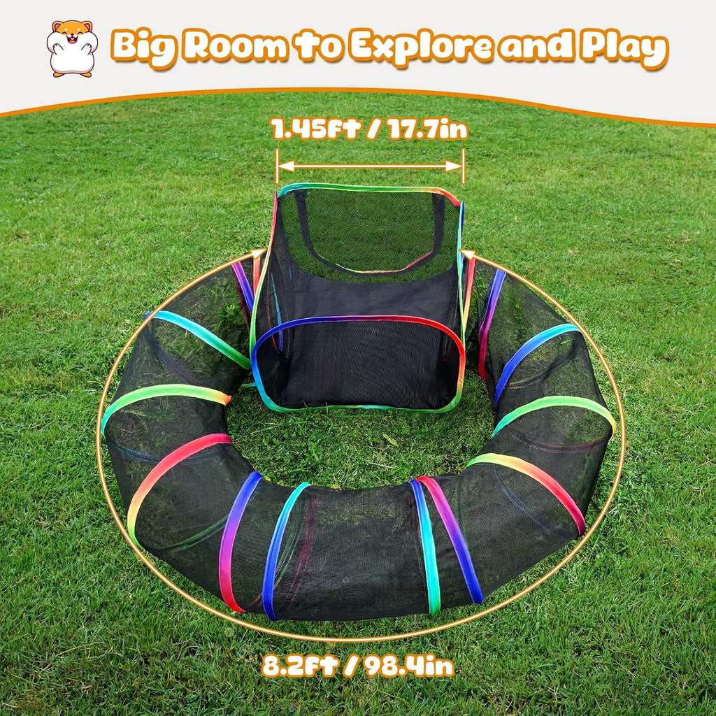 Guinea Pig Playpen with Tunnel, Rainbow Playpen with 98.4" Extended Tube & Open Side, Rabbit Playpen for Bunny, Hamster, Ferret, Chinchilla, Chickens & Small Animals to Play Indoor or Outdoor