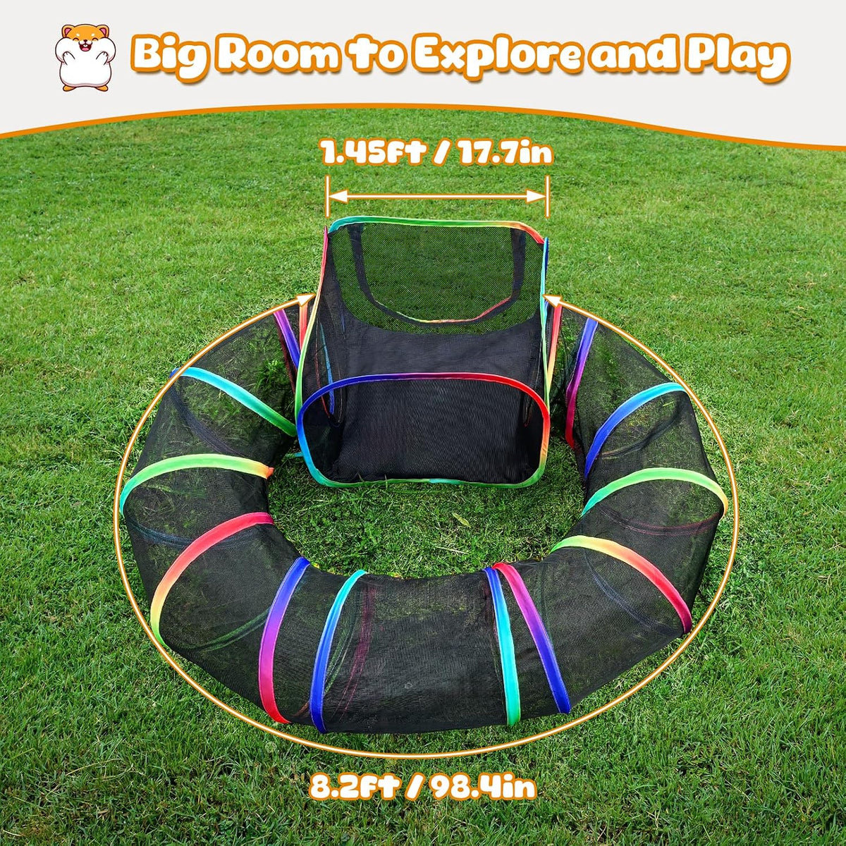 Guinea Pig Playpen with Tunnel, Rainbow Playpen with 98.4" Extended Tube & Open Side, Rabbit Playpen for Bunny, Hamster, Ferret, Chinchilla, Chickens & Small Animals to Play Indoor or Outdoor