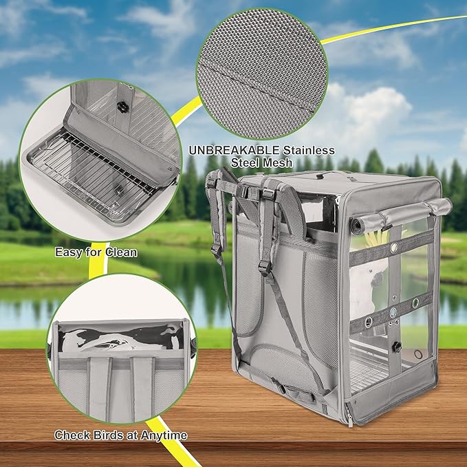 Suertree Bird Carrier Travel Cage, Cockatoo Carrier, Parrot Travel Backpack - Image 3