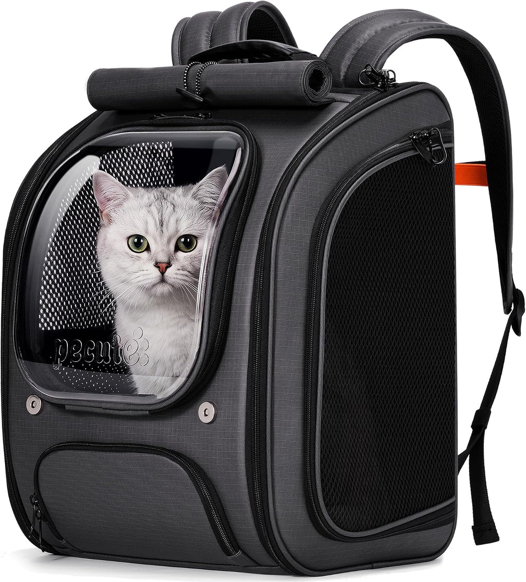 Pecute Cat Backpack Carrier,TPU Leather Dog Backpack,Ergonomic,Dark Gray