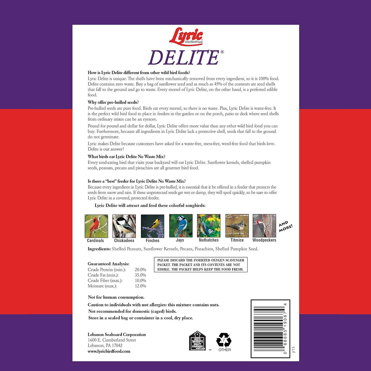 Lyric Delite Wild Bird Seed Shell-Free No Waste Mix, Bird Food 5 lb. Bag