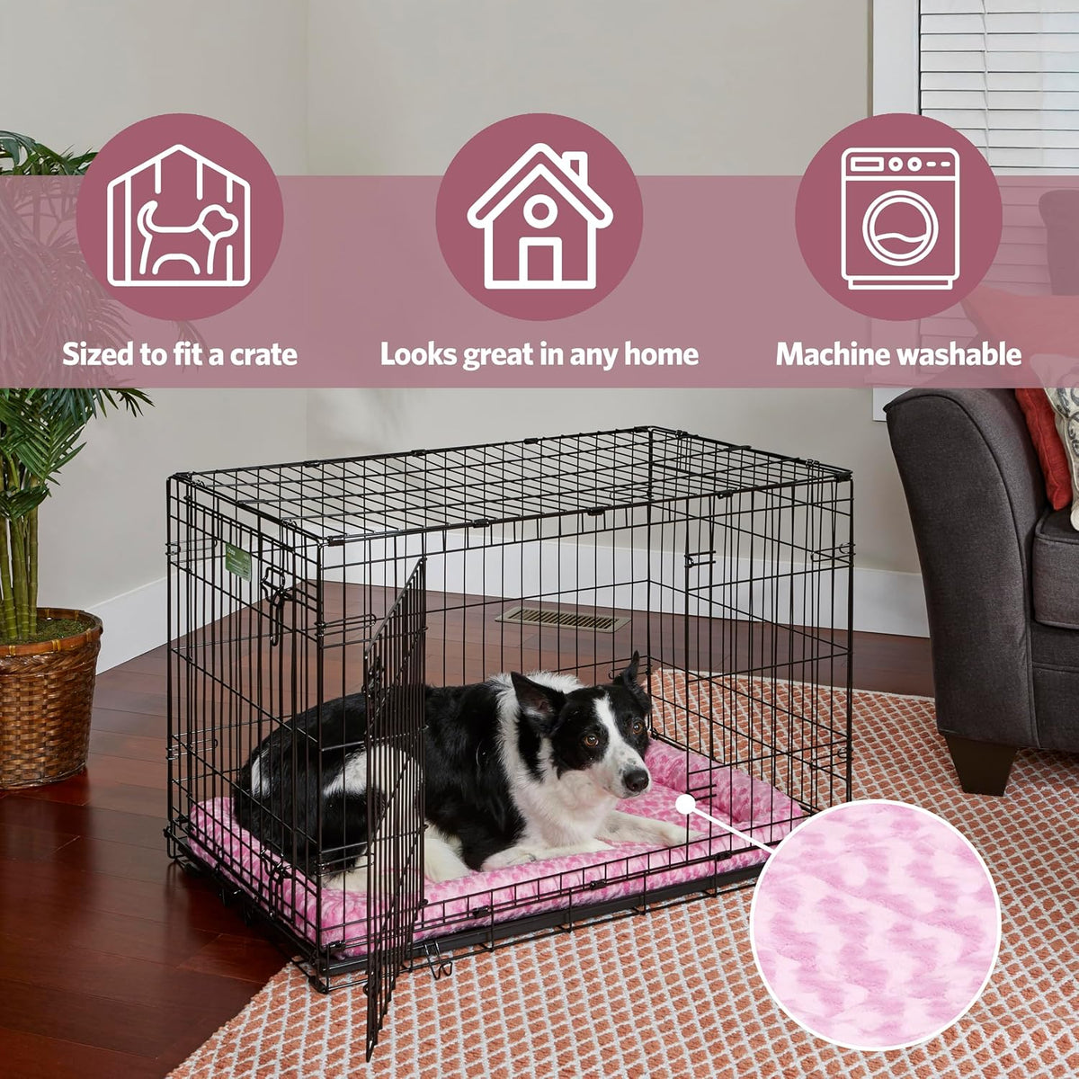 MidWest Homes for Pets QuietTime Fashion XS Dog Bed - Pink Faux Fur Bolster, Ultra-Soft and Machine Washable, Fits 22-Inch Crates and Carriers, for Small Dogs and Cats