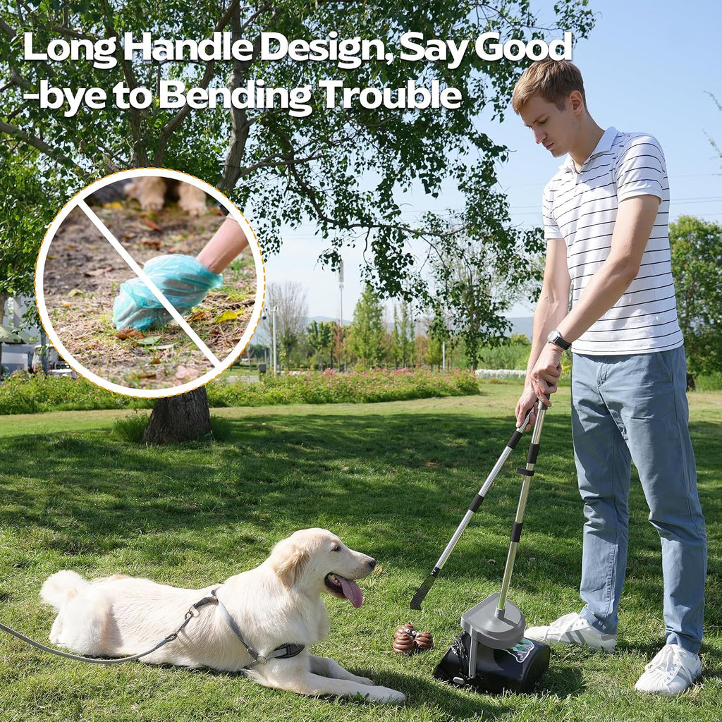 UPSKY 33.4" Dog Pooper Scooper Swivel Bin & Rake Kit with 100 Waste Bags