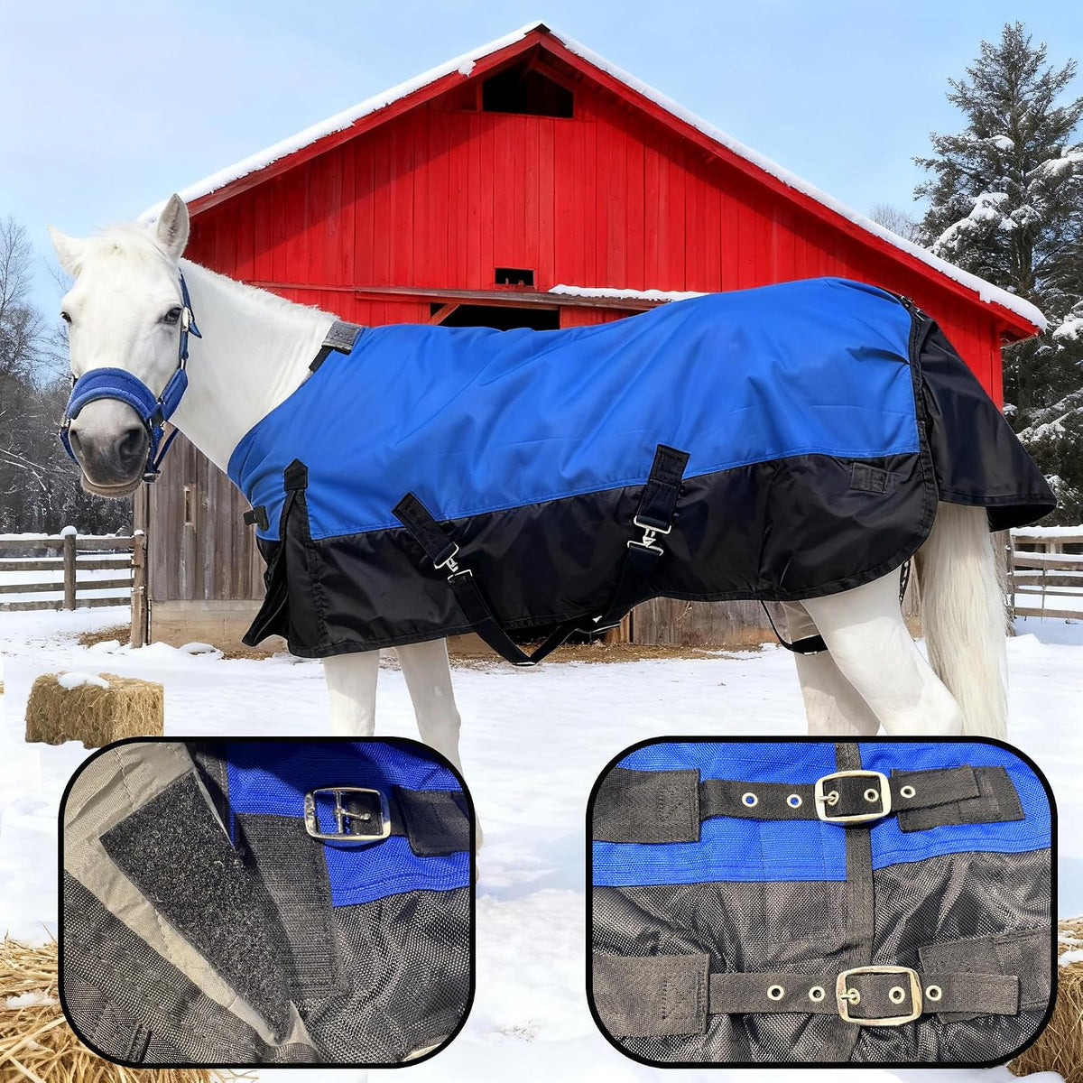 Mini Horse/Pony/Foal/Miniature Turnout Blanket, Medium Weight Winter Blanket for Horses, Donkey Blanket, 1680 Denier Waterproof &Breathable/220g Filling (Blue, 47in)