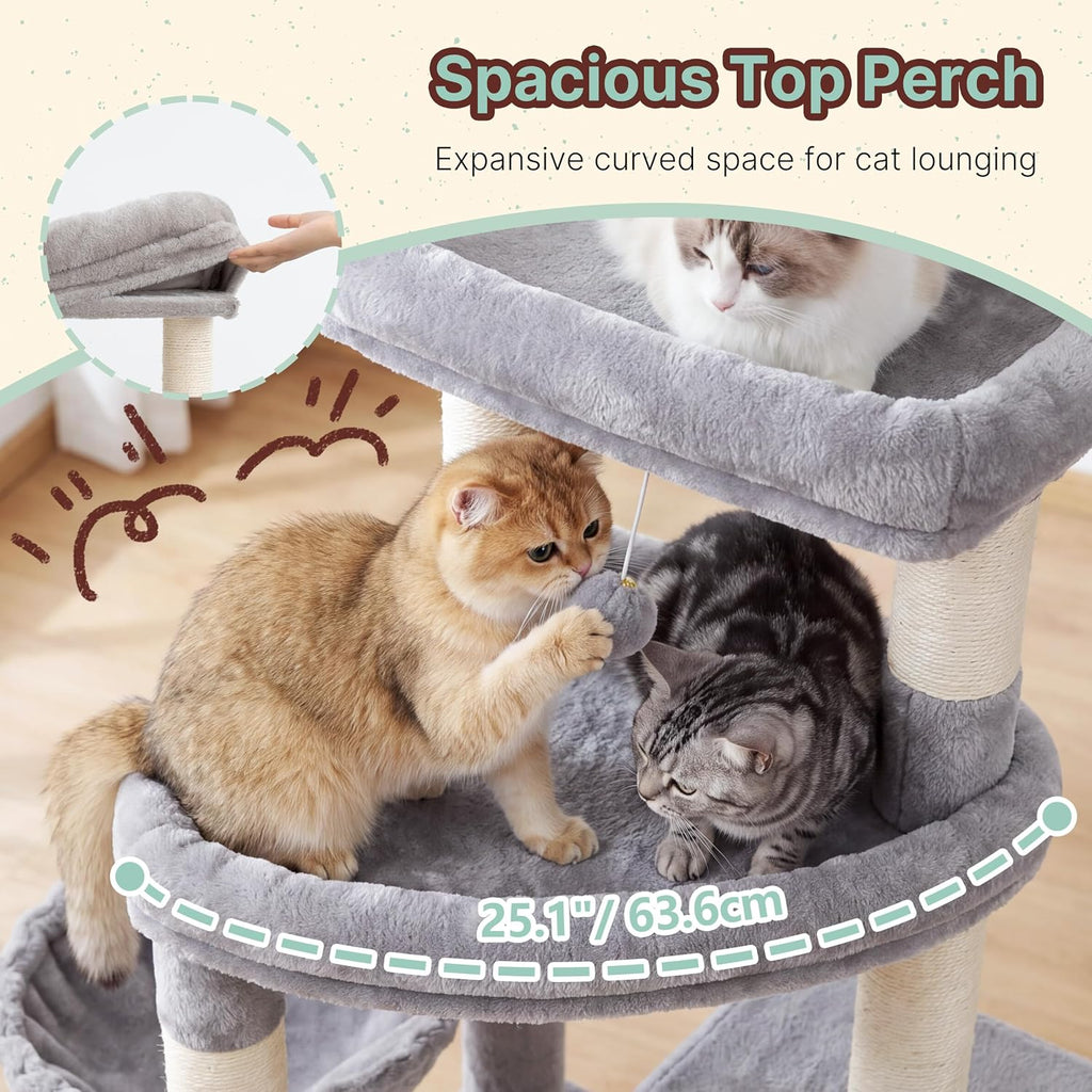 Heybly 55.7" Cat Tree with Stable Dual Cat Condos & Large Perch HCT052W