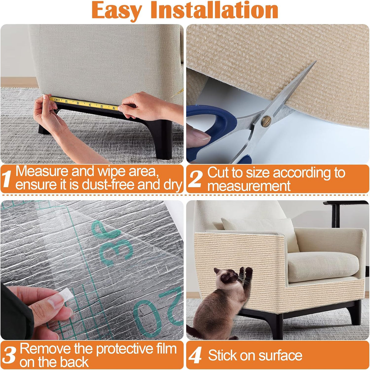 Cat Scratching Pad - 78.7" x 15.8" Trimmable Self-Adhesive Cats Claws Scratch Furniture Protector, DIY Cat Climbing Couch Protector for Scratch Post Cat Tree Replacement Indoor (Khaki)