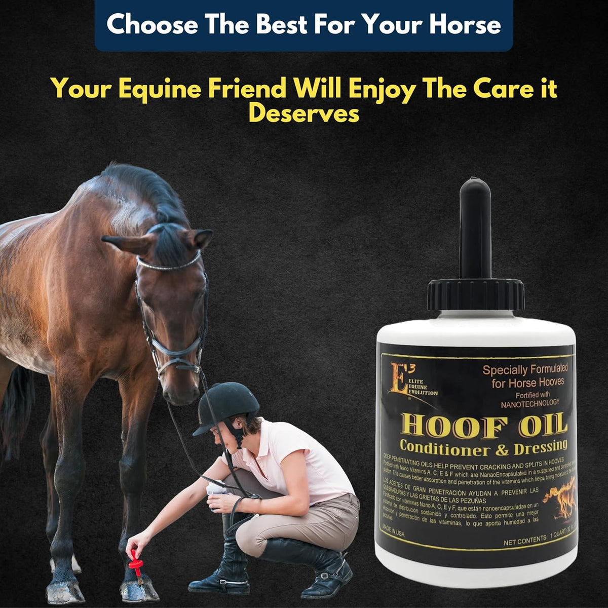 E3 Hoof Conditioner & Dressing Oil 32 oz, Expert Formula for Nourishing & Protecting Horse Hooves, Deep Conditioning for Elasticity, Enhances Shine, Protective Barrier, Easy Application