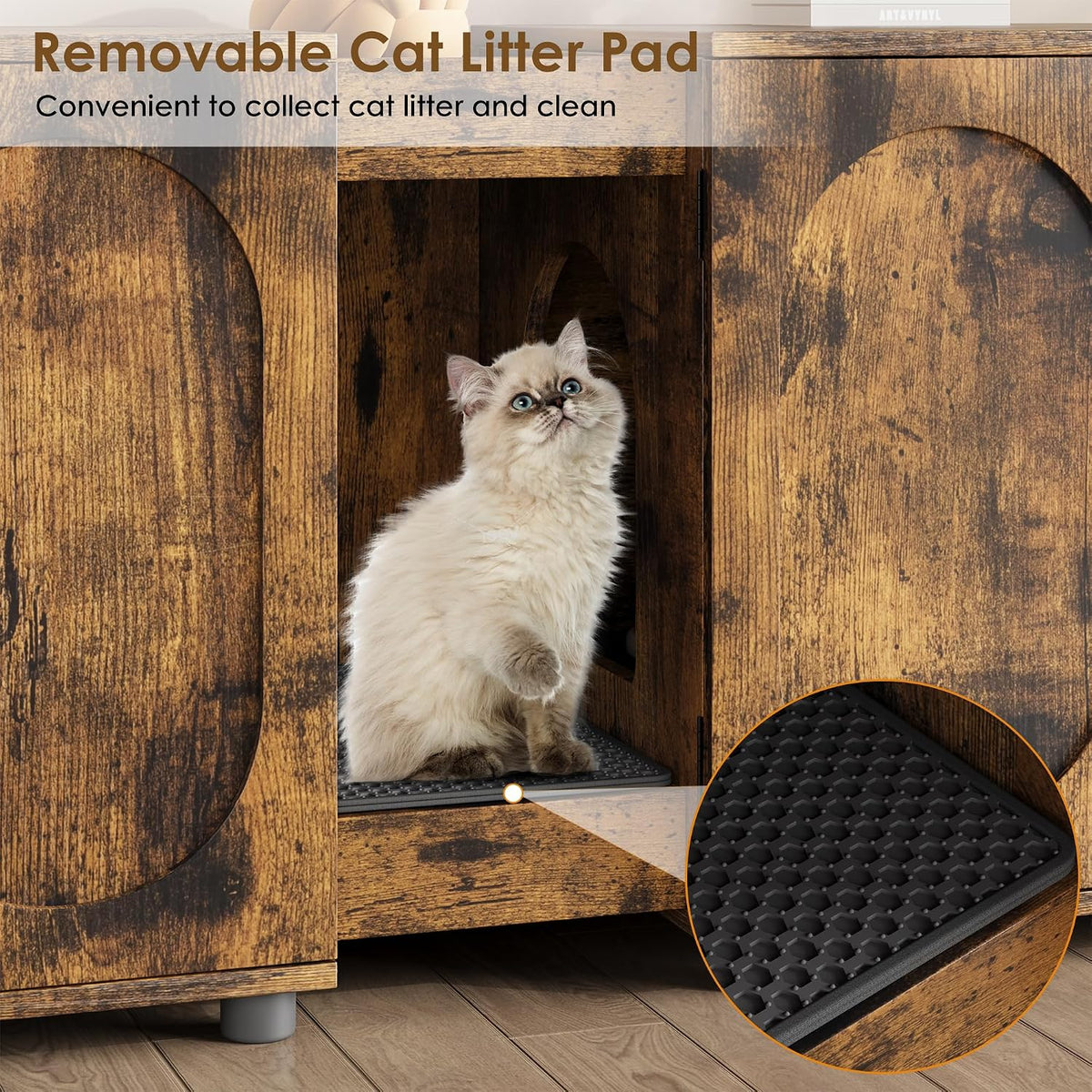 Garvee 55.1" Double Litter Box Enclosure, Retro Cat Box Furniture for 2 Cats, Cat Litter Box Furniture Hidden with Cat Scratch Pad, Large Indoor Pet House with Double Room, Retro Brown Color