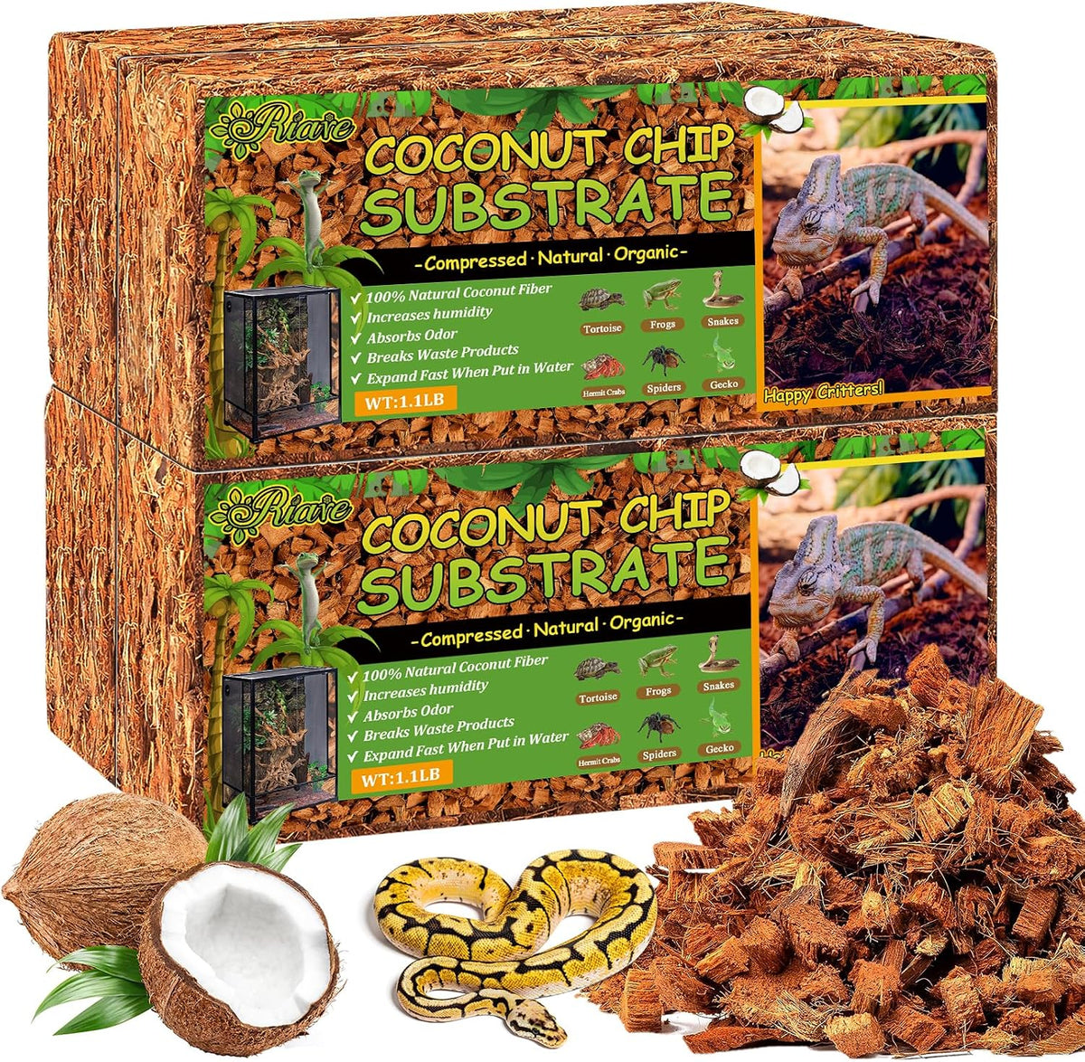Riare 10LB Coconut Husk Chip for Reptiles, 72 Quart Coconut Fiber Substrate