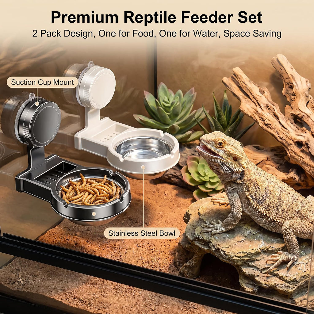 Reptile Feeding Habitat Accessory Kit, Hanging Veggie Feeding Ball, 2Pcs Suction Cup Feeding Ledges, 10.6" Stainless Steel Feeding Tongs Set, Reptile Supplies for Bearded Dragon Gecko Chameleon Lizard