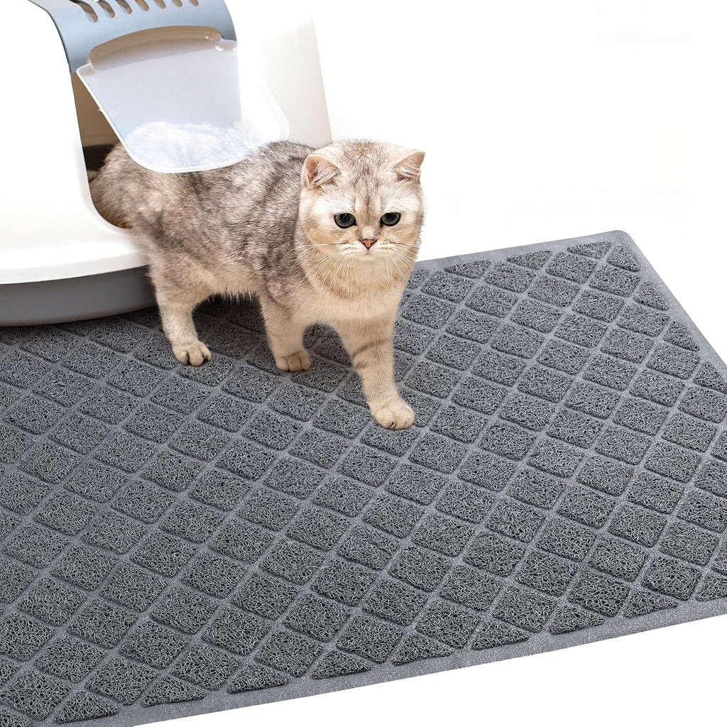 Cat Litter Box Mat,24 x 35 In,Trapping Mat Premium Durable PVC Pad,Grey