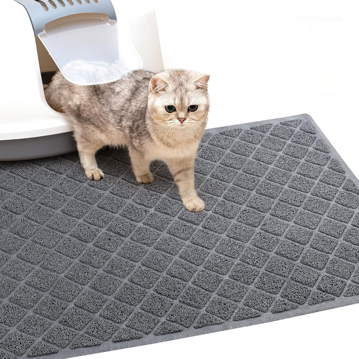 Cat Litter Box Mat,24 x 35 In,Trapping Mat Premium Durable PVC Pad,Grey