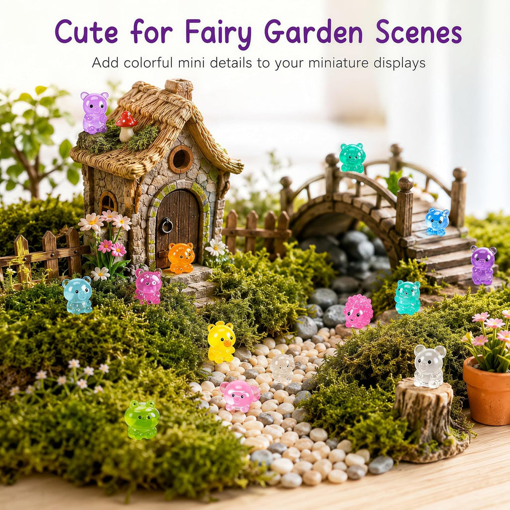 150 Pcs Resin Animals Mystery Bags, Mini Glow-in-the-Dark Animals, Individually Wrapped Tiny Figurines for Fairy Garden, Aquarium, Potted Decor, DIY Craft Display, Compact Assortment