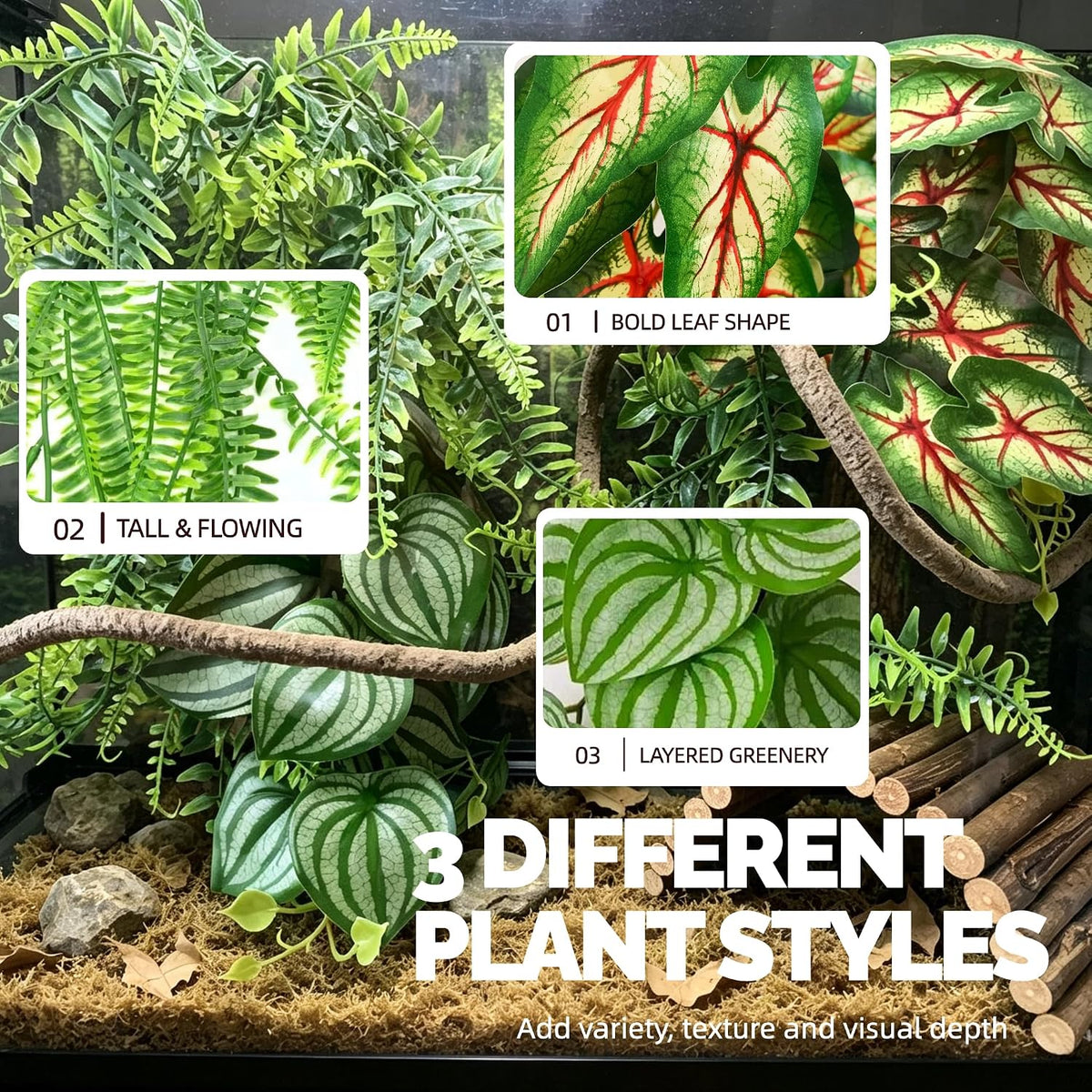 4 Piece Artificial Reptile Terrarium Plants and Vine Decor Kit