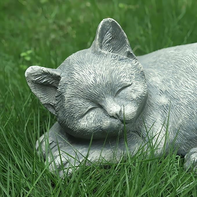 Garden Sleeping Cat Memorial Stone Cat Grave Marker Remembrance Kitten Statues - Image 4