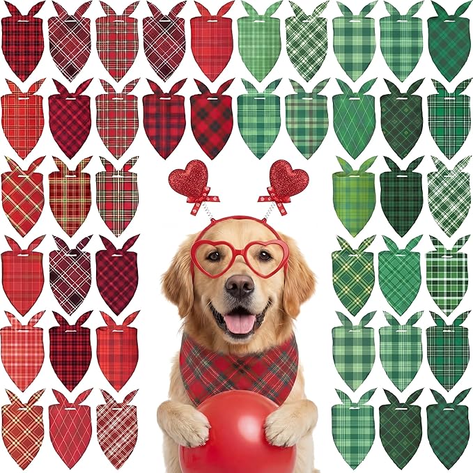Abbylike 50 Pcs St. Patrick's Day Dog Bandanas Bulk Green Plaid Bandanas by Abbylike
