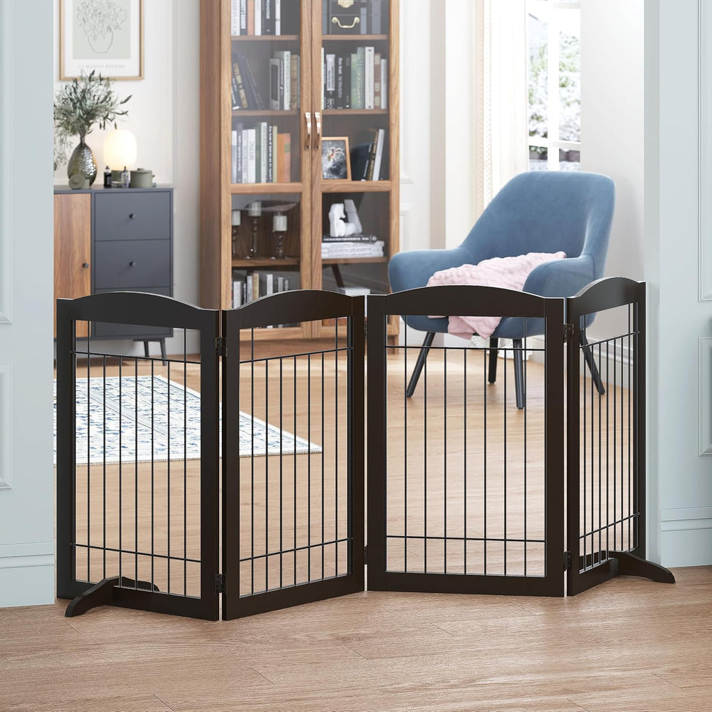 Spirich Free Standing Foldable Metal Pet Gate for Dog, 80" Extra Wide 30" H