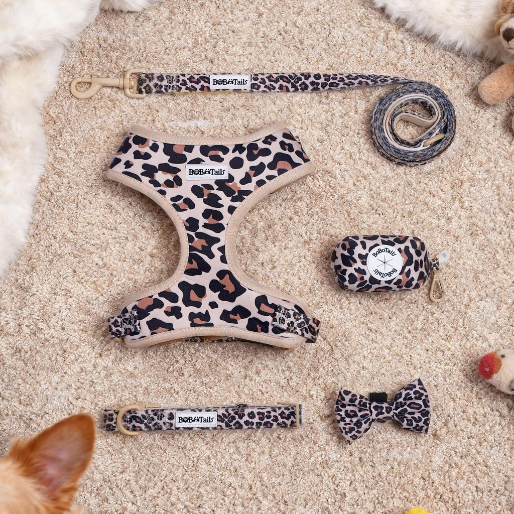 Leopard Dog Harness – Stylish Adjustable No Pull Harness for Small & Medium Dogs, Matching Dog Mom Lifestyle for Beach, Travel & Daily Walks (Leopard, M)