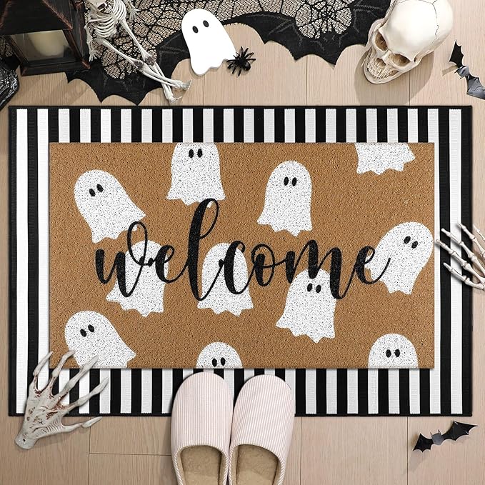 Tinideya 2 Pcs Door Mat Welcome Non Slip Coir Mats Floor Layering Doormats by Tinideya
