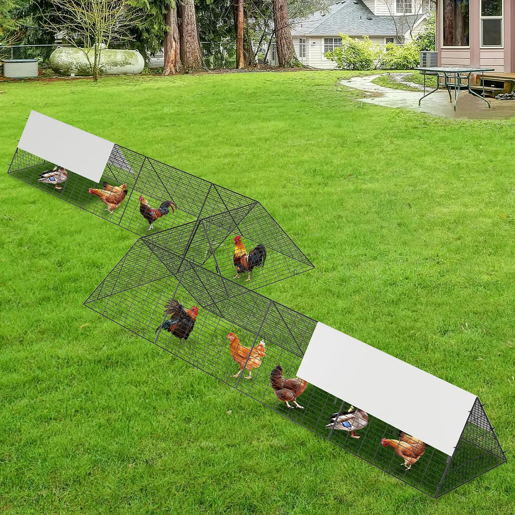 Garvee Metal Chicken Tunnel with Cover & Corner Frames, Chicken Run for Yard, Easy to Setup, Outdoor Backyard Farm, Portable Chicken Coop for Hens, Ducks, Rabbits