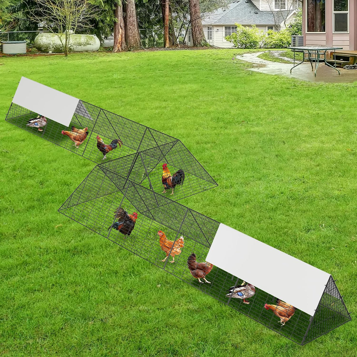 Garvee Metal Chicken Tunnel with Cover & Corner Frames, Chicken Run for Yard, Easy to Setup, Outdoor Backyard Farm, Portable Chicken Coop for Hens, Ducks, Rabbits
