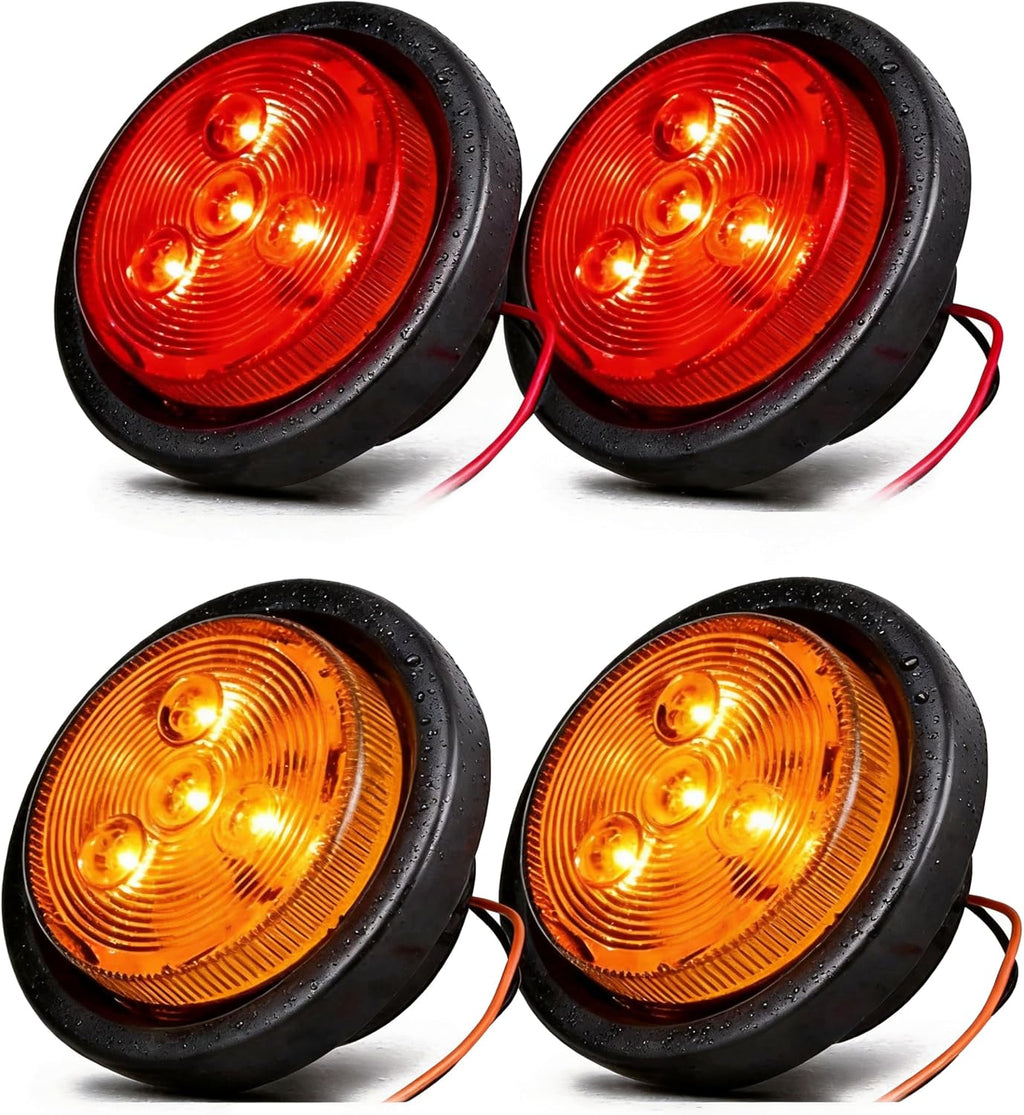 NEW SUN® 2" Round LED Trailer Light, Red Amber High-bright PIRANHA LED 4Pcs