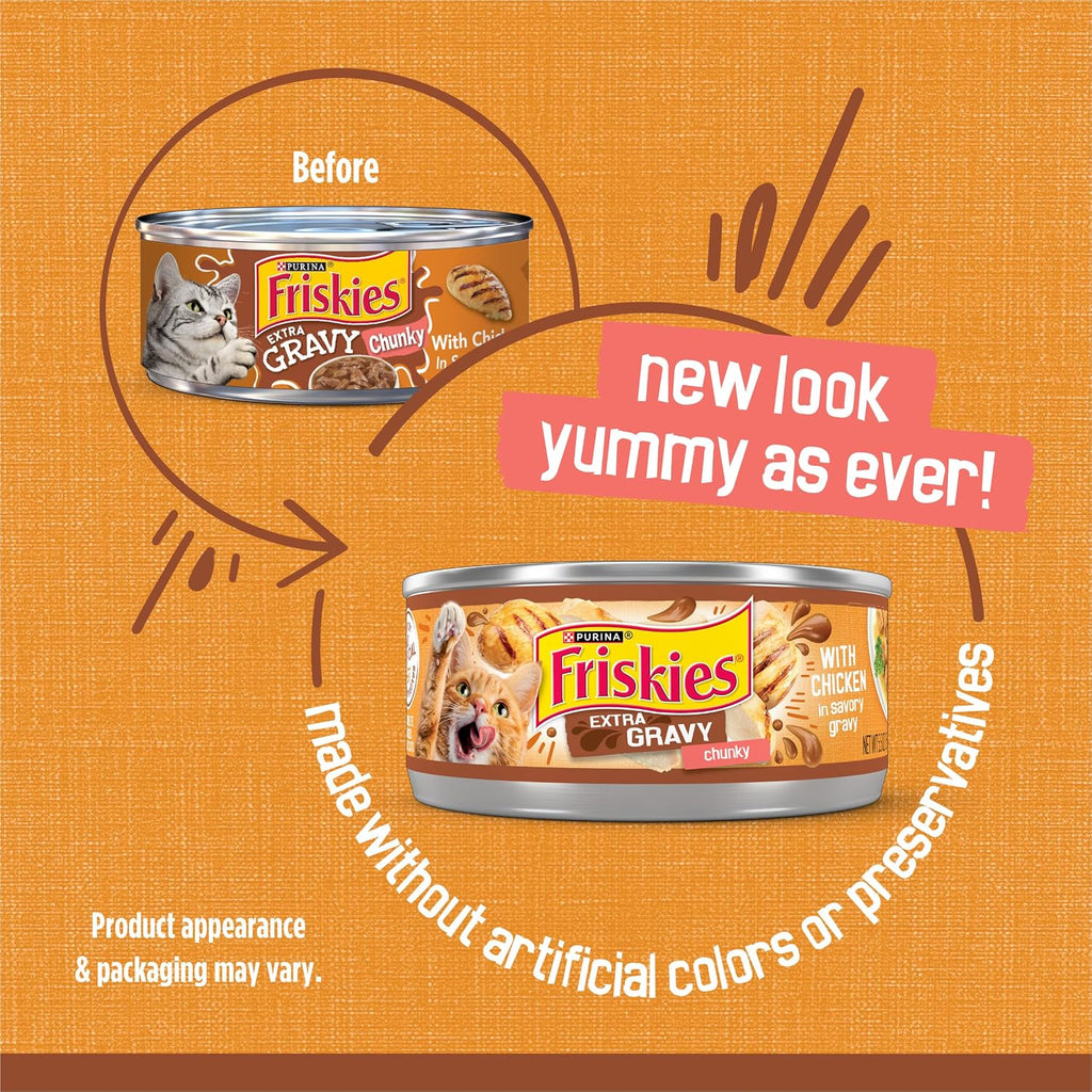 Friskies Purina Extra Gravy Wet Cat Food, Chunky Chicken, (24) 5.5 oz Cans