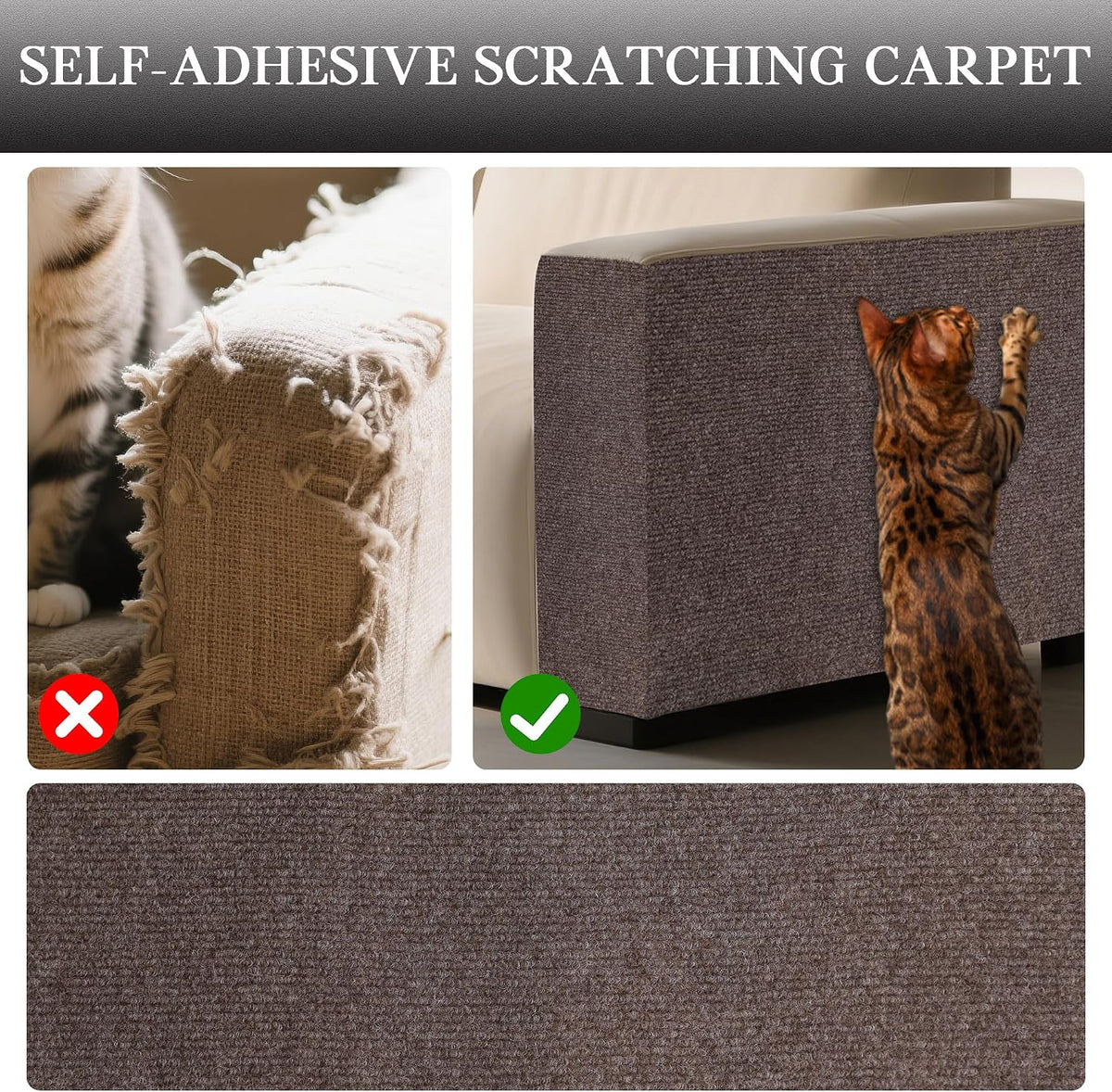 15.7'' x 39.3'' Cat Scratch Furniture Protector Adhesive Trimmable Cloth Couch Anti-Scratch Cover DIY Climb Couch Protector from Cat Claws, Covering Cat Tower, Replacement Pads，Brown