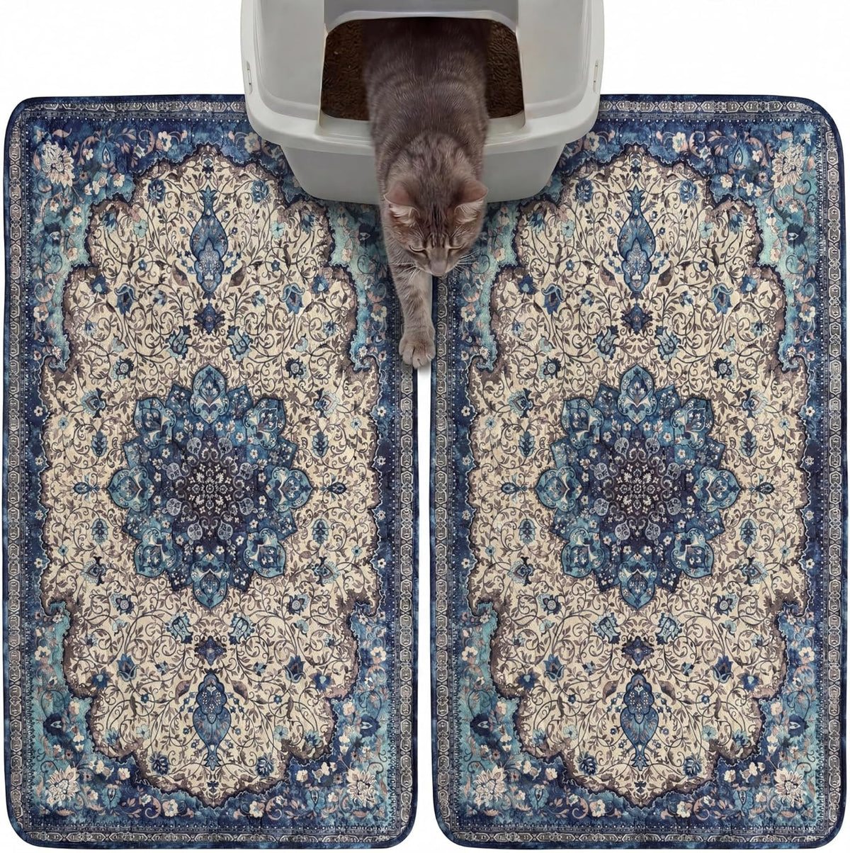 Hompet Cat Litter Mat 2 Pack, 18x28 Machine Washable Trapping Mats for Cats, Super Absorbent & Urine-Proof Cat Litter Box Mat for Floor, Waterproof & Non Slip Kitty Litter Rug