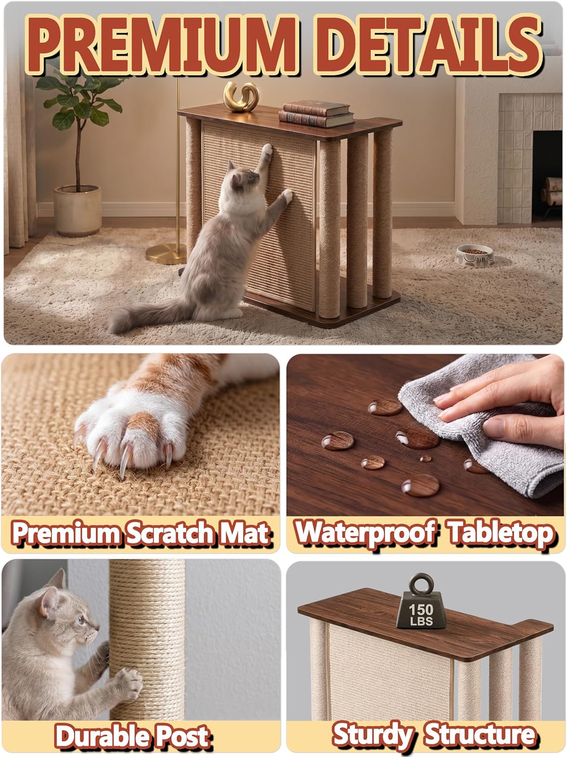 Cat Scratcher Side Table for Couch, Couch Protector