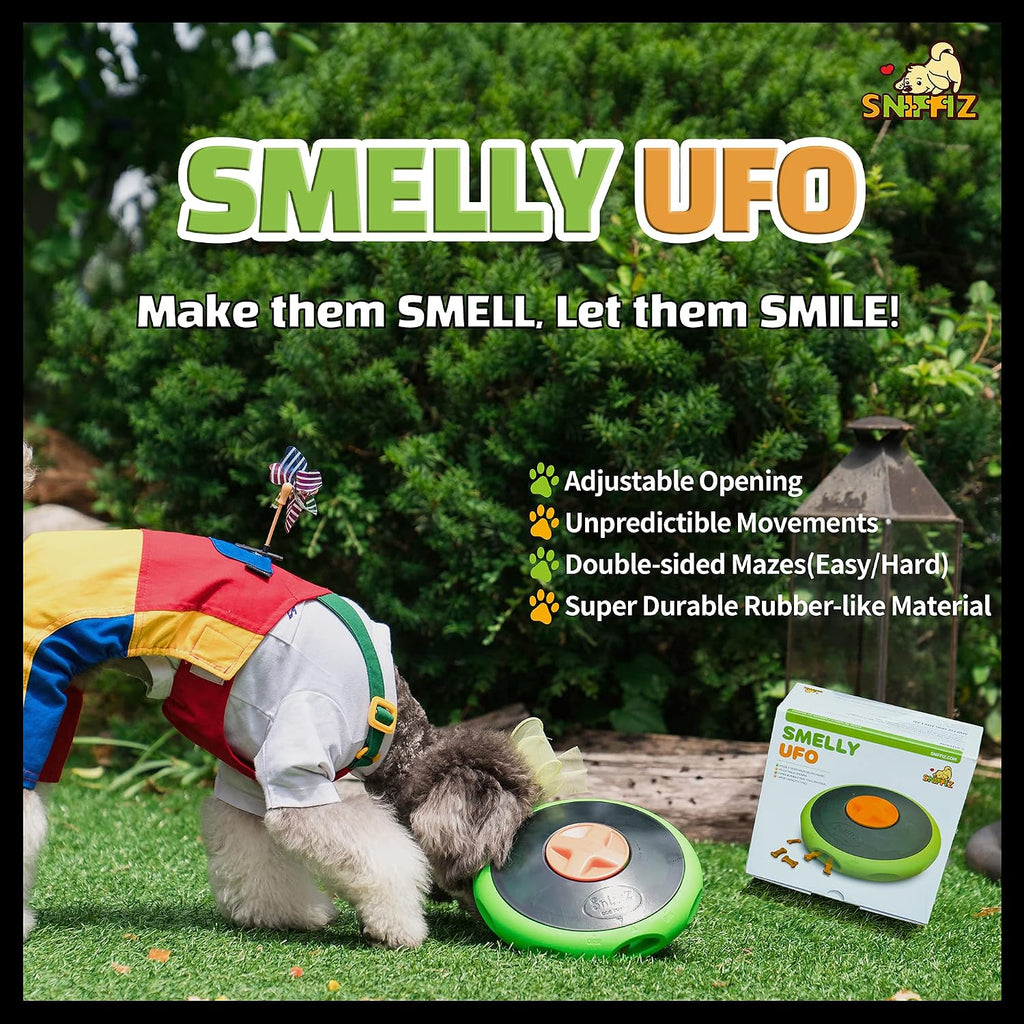 SmellyUFO Durable Interactive Treat Dispensing Puzzle/Enrichment Toy for Dogs - Mind Stimulating Food Game/Slow Feeder/Wobble Toy - from Small Puppies to Large Dogs
