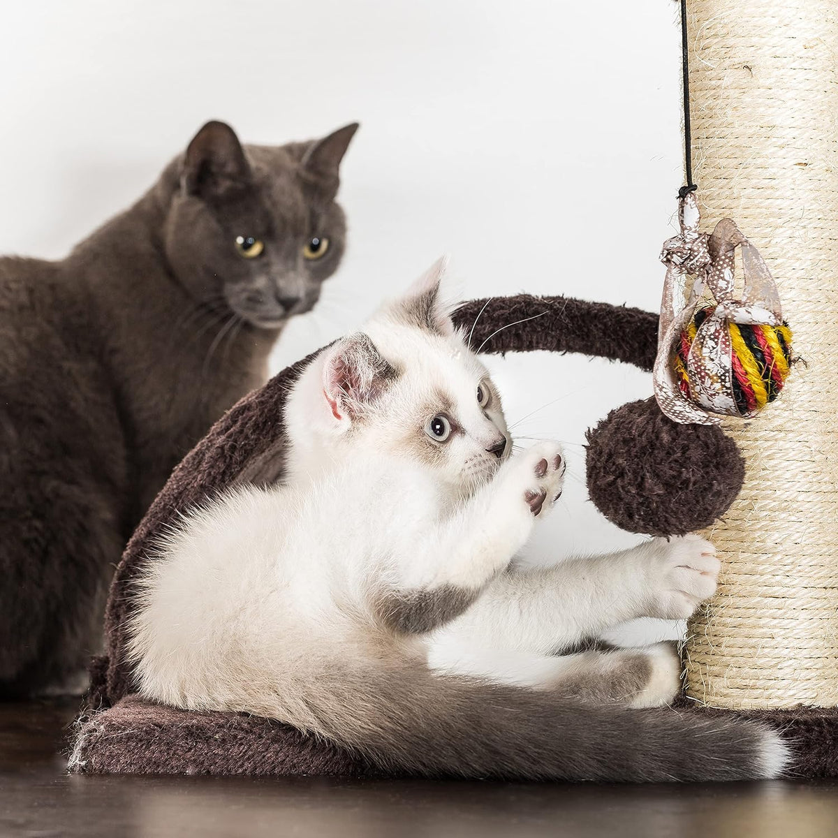 PETMAKER 5-Tier Ultimate Cat Condo Tower - 8 Scratching Posts, 2 Padded Perches, 2 Kitty Huts, and 3 Hanging Toys for Multiple Cats