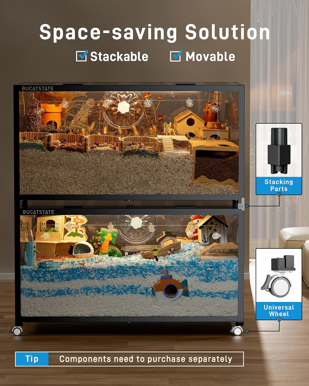 BUCATSTATE Hamster Cage 3.0, Large Hamster Enclosure(47in, Black)