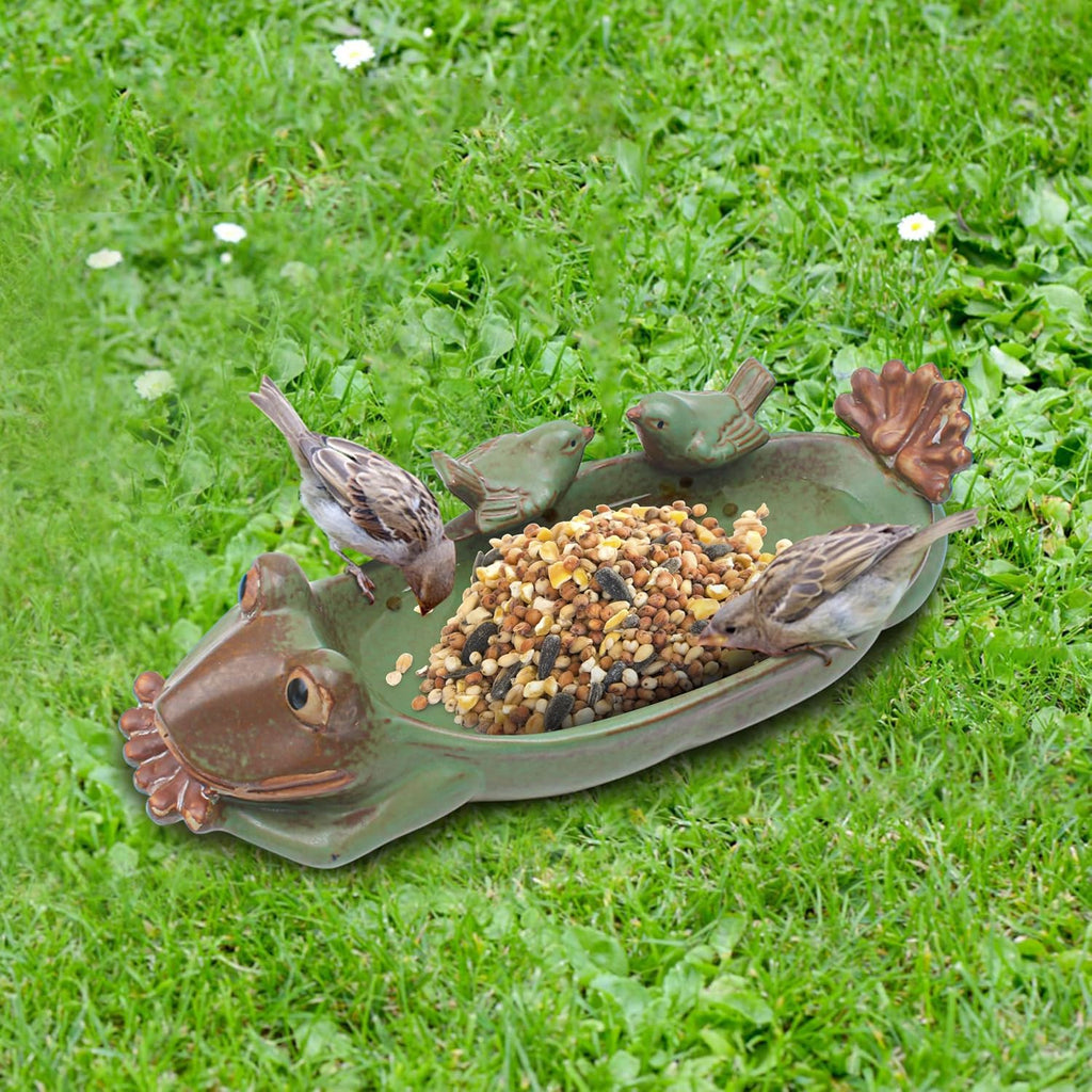 Birdbath Bowl Only, Ceramic Ground Level Bird Baths for Outdoors, Frog Bird Feeder, Water Bowl, Food Holder for Wildlife Garden Stone Terrace Balcony Lawn Outside, Fruit Tray for Home Decoration