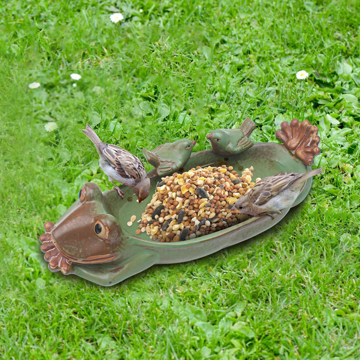 Birdbath Bowl Only, Ceramic Ground Level Bird Baths for Outdoors, Frog Bird Feeder, Water Bowl, Food Holder for Wildlife Garden Stone Terrace Balcony Lawn Outside, Fruit Tray for Home Decoration