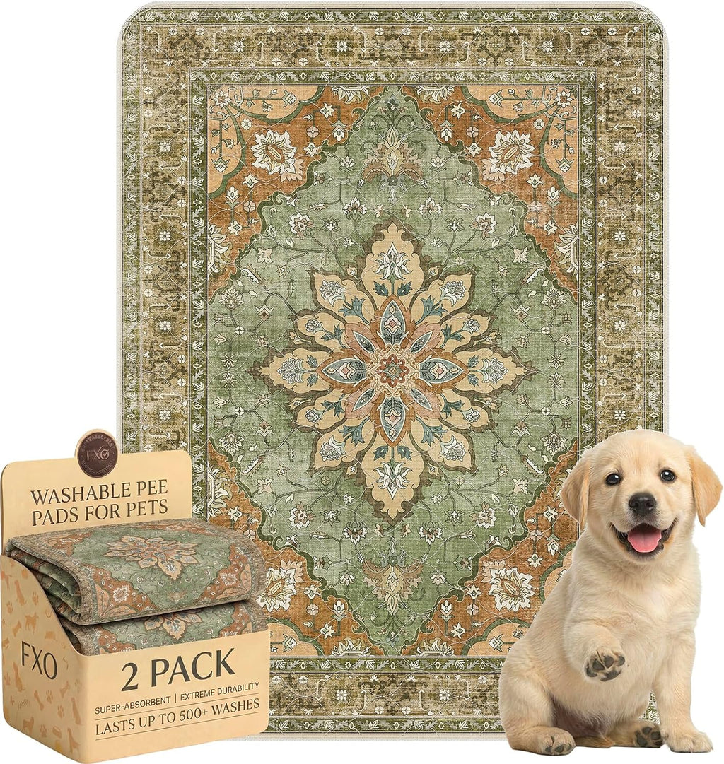 Washable Pee Pads for Dogs,Great Urine Absorbent Reusable Puppy Training Pads,Waterproof,Leak-Proof & Non-Slip Potty Pads for Whelping,Crate,Playpen,Bed.(Green Floral,18"x24")