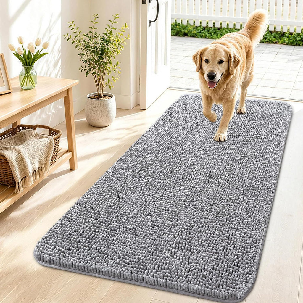 Grandaily Dog Door Mat for Muddy Paws 47x24, Chenille Dirt Trapper Doormat