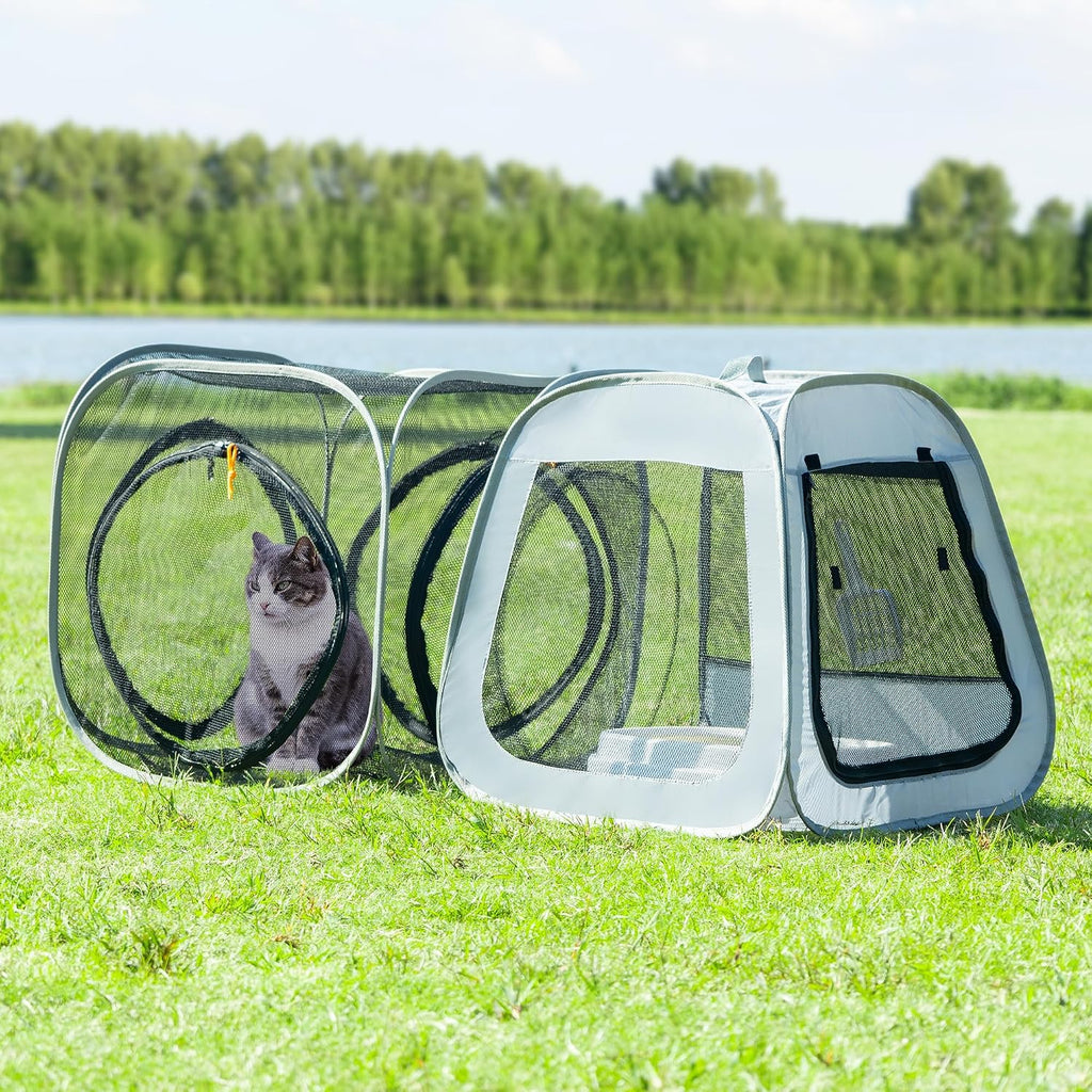 Portable Cat Playpen, Trapezoidal Design for Better Standing, Foldable Pet Tent for Indoor and Outdoor Use of Kitten and Puppy, Dog Play Enclosure with Removable Bottom, Cat Houses & Condos