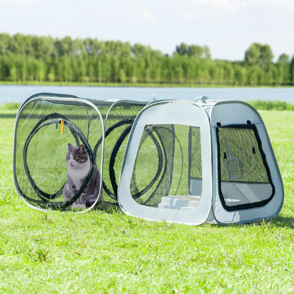 Portable Cat Playpen, Trapezoidal Design for Better Standing, Foldable Pet Tent for Indoor and Outdoor Use of Kitten and Puppy, Dog Play Enclosure with Removable Bottom, Cat Houses & Condos