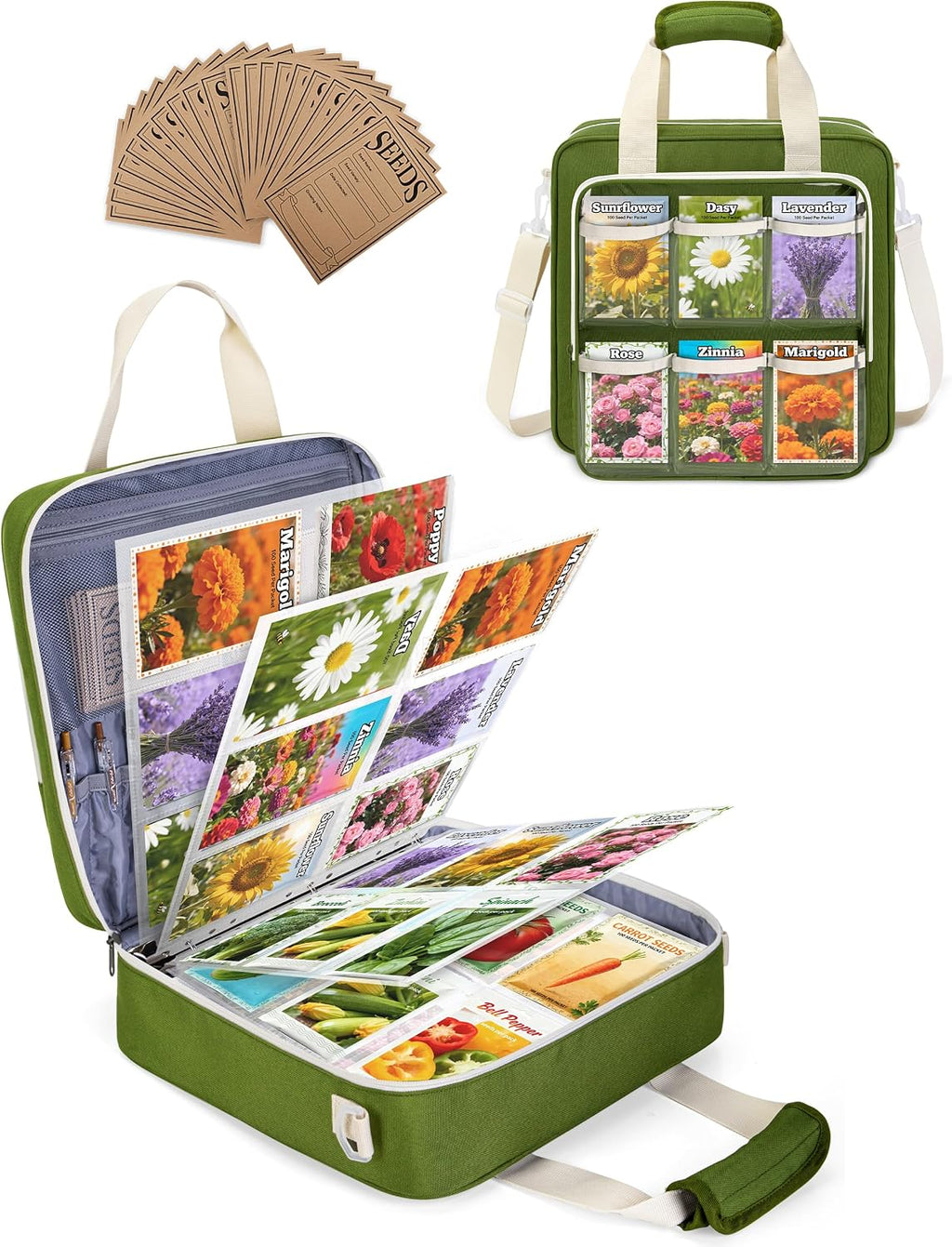 Seed Storage Organizer Binder, Seed Packet Organizer Bag, Green