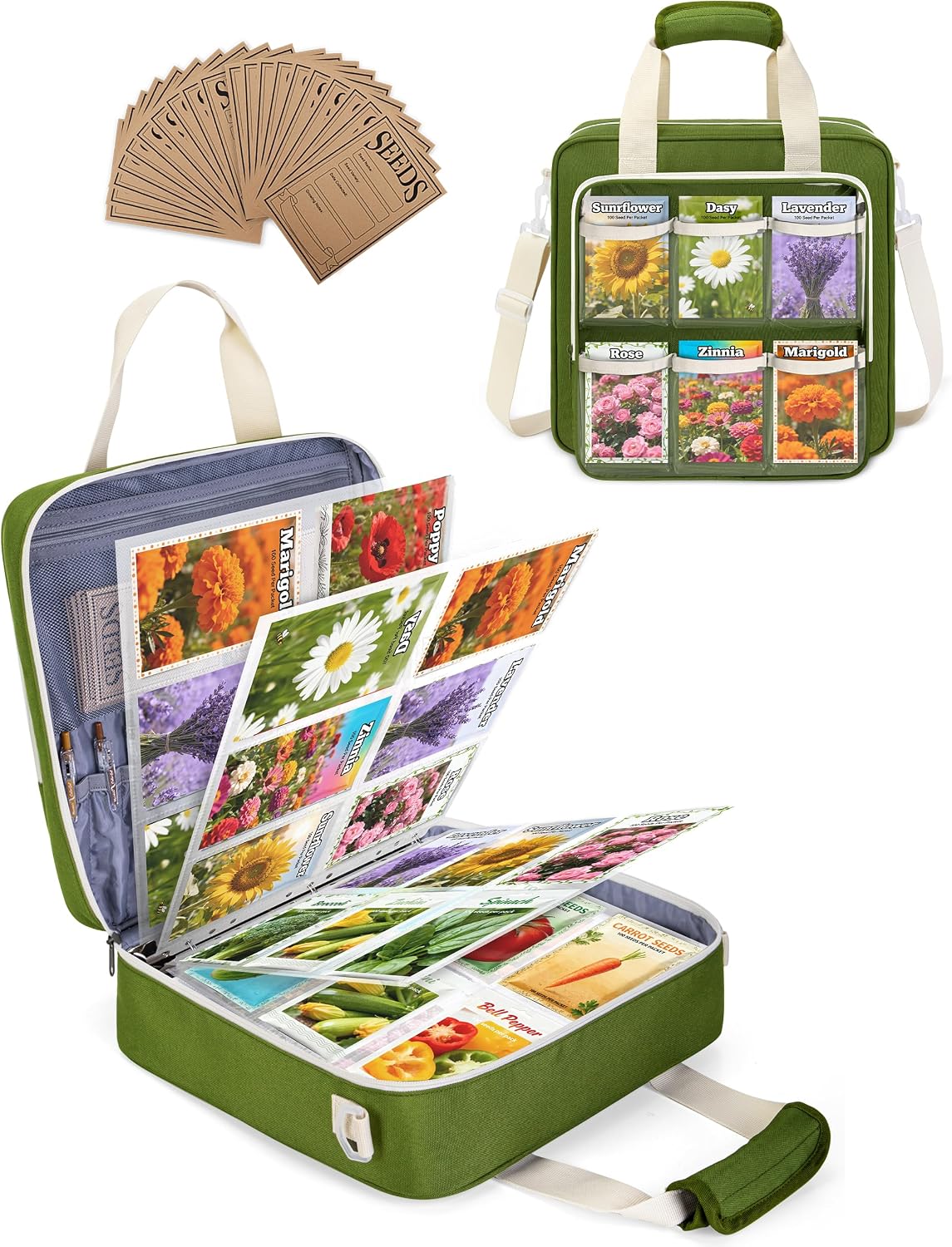 Seed Storage Organizer Binder, Seed Packet Organizer Bag, Green